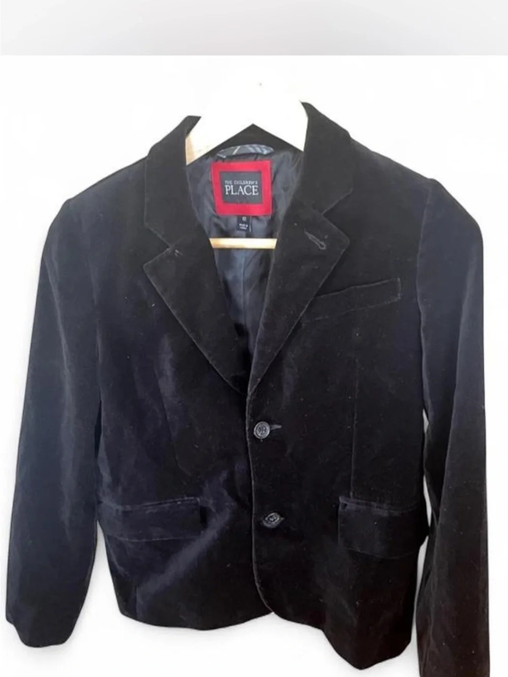 The Children's Place Black Velvet Sport Coat jacket formal wedding size Boys 12
